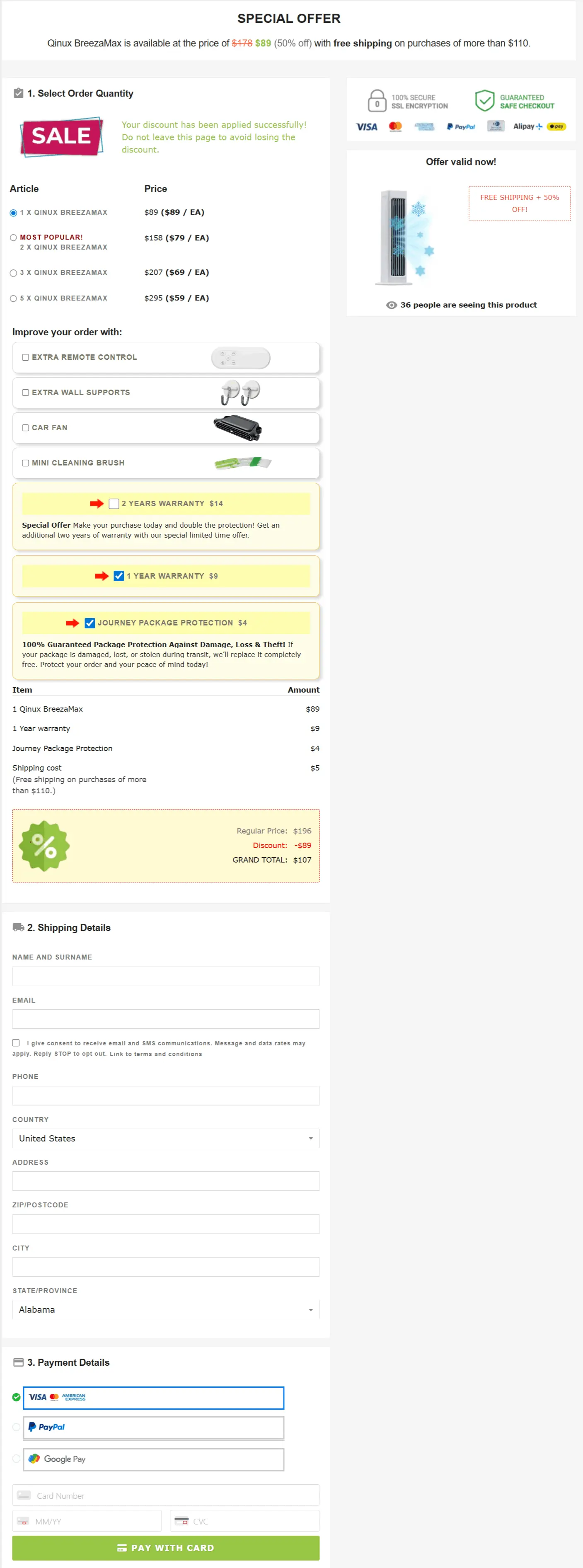 BreezeMax secure checkout page